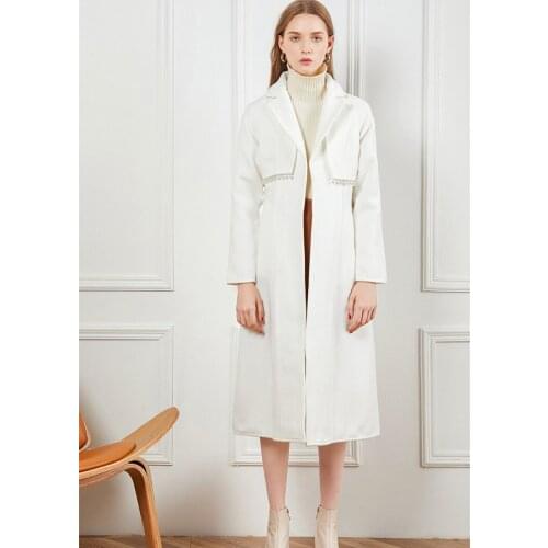 2021 Spring womens belt woollen coat high quality pearls beading overcoat B519