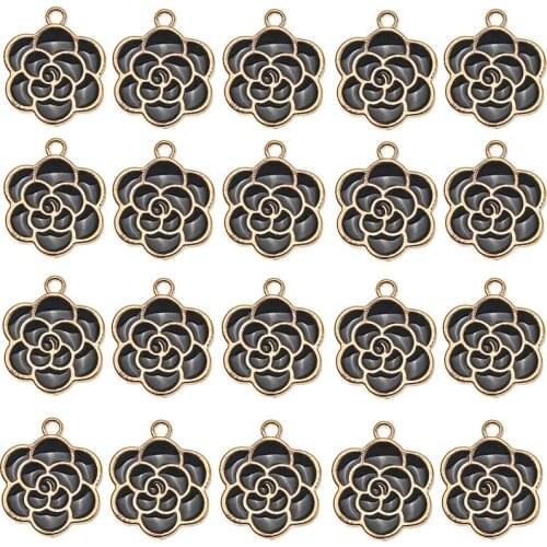 10pcs/lot White Black Flowers Enamel Alloy Charms Pendant For Women DIY Earring Bracelet Metal Jewelry Making Accessories