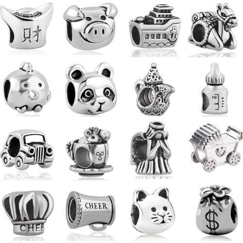2020 new free shipping 4pcs/lot antique cat panda chef car angel pig nipple diy jewelry bead fit Pandora charms bracelet X059