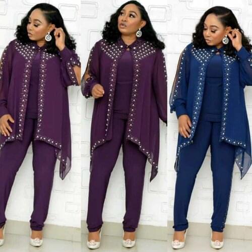 3 Pieces African Women Kanga Clothing Beads Hot Drilling Outfits Ethnic Vintage Women Africa Clothes Suits Tops Vest Pants Sets