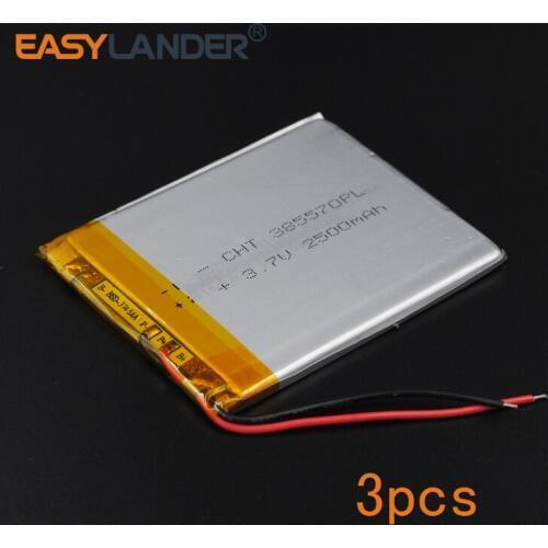 3pcs/Lot 3.7V 2500mAh Polymer Li-ion Battery For Mp3 Mp4 PAD DVD E-book bluetooth Vedio GPS Tablet PC Power bank mobile 385570