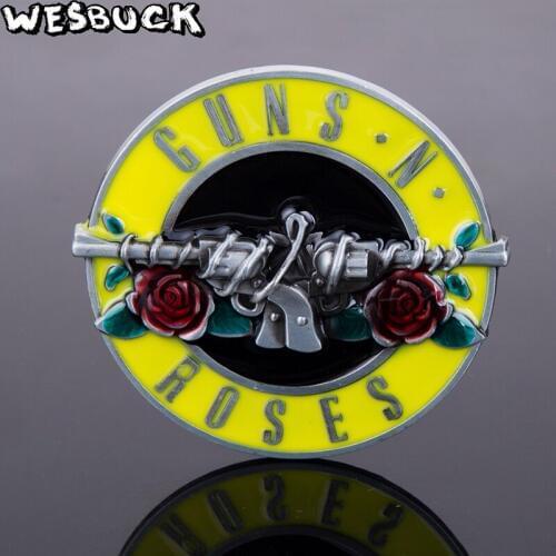 5 PCS MOQ Hot Guns and Roses Metal Buckles WesBuck Brand Metal Belt Buckles Vantage for Man Women Western Buckles Buckle