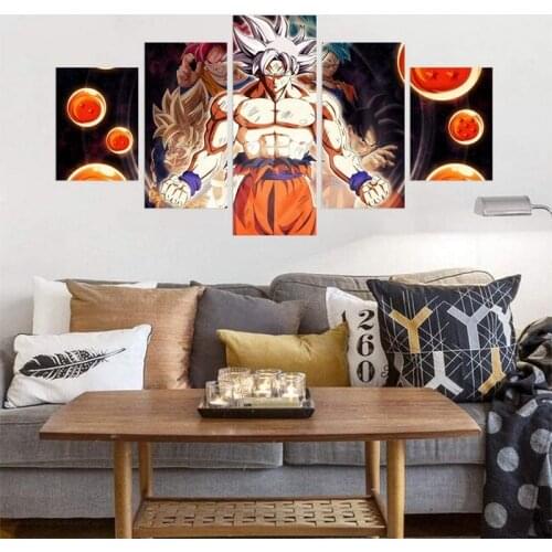 5 Pcs Anime Posters Dbz Canvas Wall Art Prints Goku Modular Pictures for Living Room Home Decoration Paintings