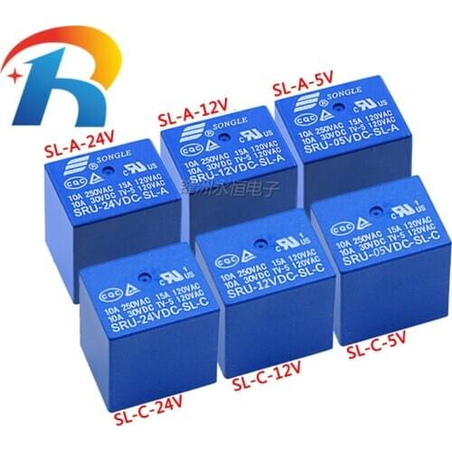 5pcs/Lot SRU-05VDC-SL-A /SRU-12VDC-SL-A / 24VDC-SL-A /SRU-05VDC-SL-C SRU-12VDC-SL-C 24VDC-SL-C SONGLE Power Relay 4Pin 15A T70