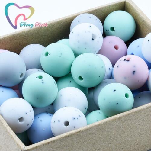 50PCS Gritty Colors 12 MM Silicone Round Beads Silicone DIY Baby Teething Necklace Chewable Silicone Beads Teething Baby Teether
