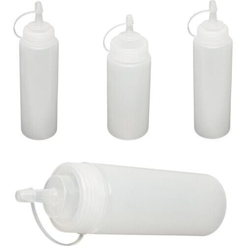 6X Clear White Plastic Squeeze Sauce Ketchup Cruet Oil Bottles 8oZ