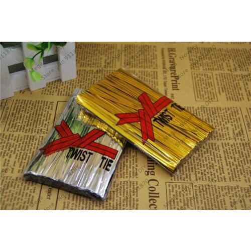 Free Shipping 800PCS/BAG 2BAG/LOT 12CM Gold/Silver LUSTROUS METALLIC TWIST TIES FOR LOLLIPOP CELLO BAGS Gift Packing Bag DS227