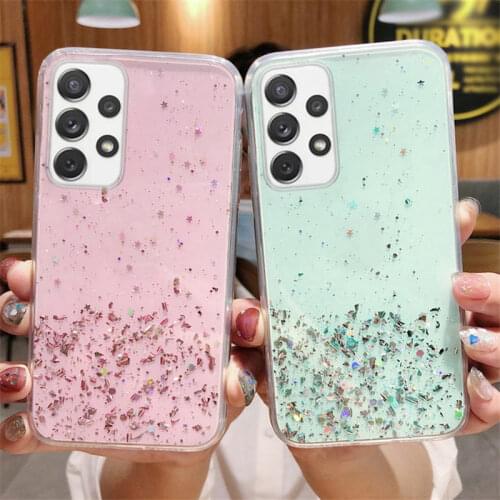 Gradient Glitter Star Case For Samsung A52 A72 A32 A51 A71 M51 S20 FE S21 Plus S10 S9 S8 Note 20 10 Pro Shockproof Back Cover