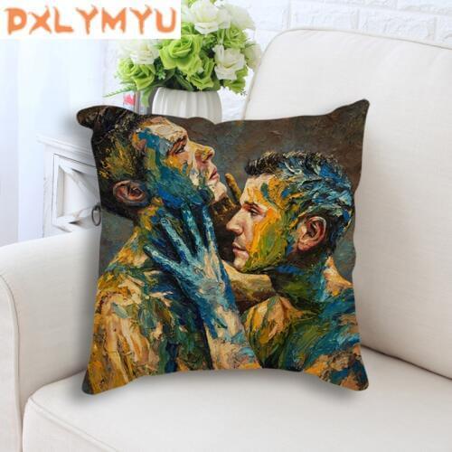 Throw Pillow Man Picture Printed Decorative Cushion Sofa Linen Cotton Seat Cushion Square Pillowcase