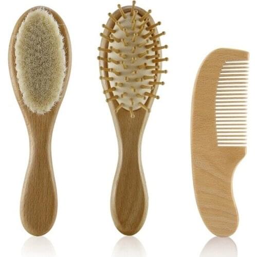 Newborn Baby Natural Wool Baby Wooden Brush Comb Newborn Hair Brush Infant Head Massager Portable Baby Comb Hair Bath Brush Comb