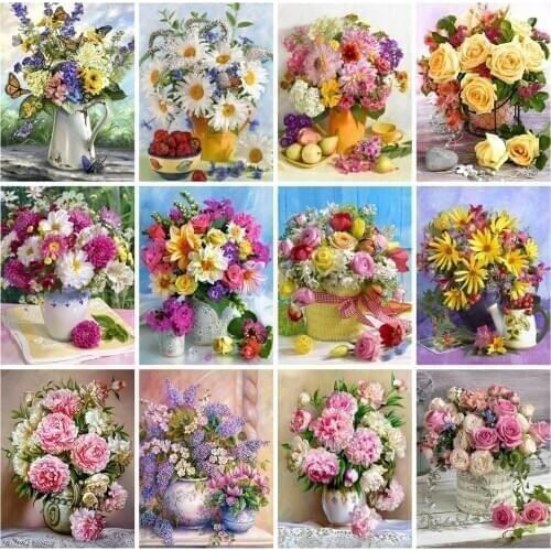 EverShine Diamond Mosaic Flowers Full Square Cross Stitch Diamond Painting Peony Picture Rhinestons Bead Embroidery Art Gift