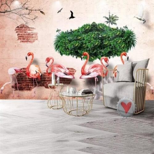 Flamingo coconut plant TV background wall professional production mural factory wholesale wallpaper mural poster photo wall