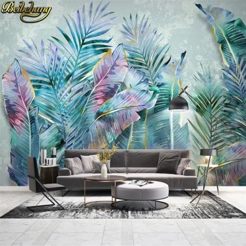 Beibehang photo Mural Nordic Plant Leaves Modern Living Room Sofa TV Background Waterproof Wallpaper 3D Wall Covering Home Decor