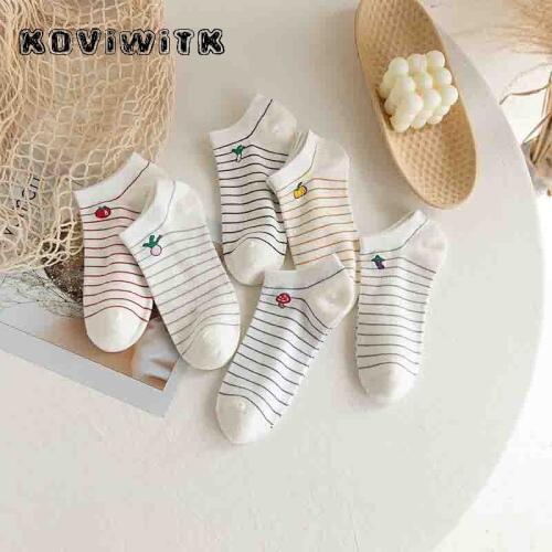 Striped Cotton socks women fruits Fashion Casual short ladies stripe white sock Harajuku girls Funny Solid Grid womens Warm sox