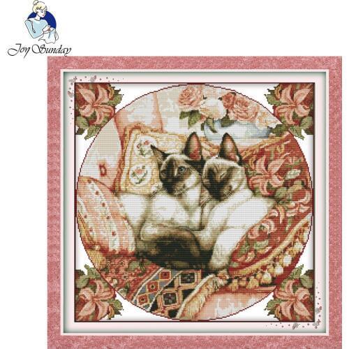 Joy Sunday animal style Sleepy cats Embroidery patterns cross stitching for 14ct and11ct print canvas