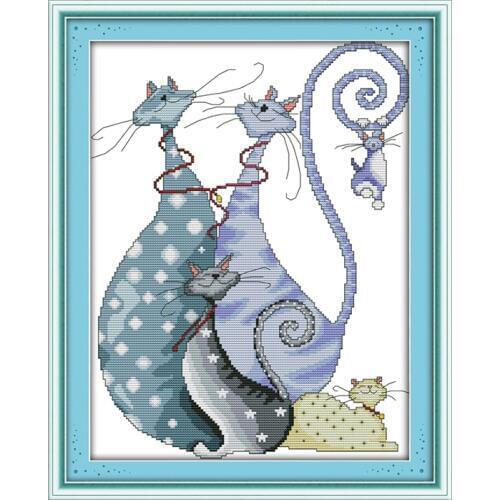 Joy Sunday Lovely Cats Paintings Cross Stitch Factory Wholesale DIY Counted Cross-Stitch Kit Embroidery Needlework Home Decor