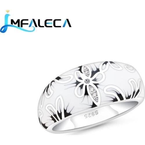 LMFALECA Engagement Ring Pure 925 Silver Jewelry for Women White Enamel Totem Fine Luxury Party Cocktail Ring Set Gift Jewelry
