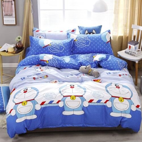 Cute Blue Doraemon Bedding Set Duvet Cover Set Bed Sheet Pillowcases Cartoon Printed Bedclothes Twin Full Queen King Size 3/4PCS