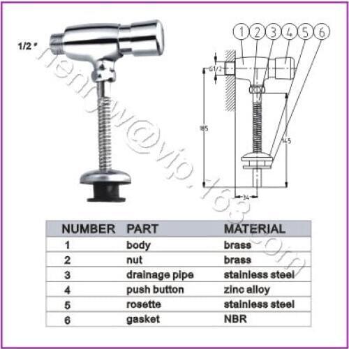 L15393 - Luxury Wall Mounted Urinals Time Delay Flusher Chrome Finish Self Close Flush Valve