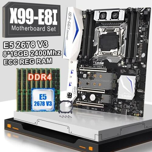 JINGSHA X99 E8I Motherboard Set With E5 2678V3 And 8PCS 16GB DDR4 2400MHZ ECC REG RAM Support Turbo Boost