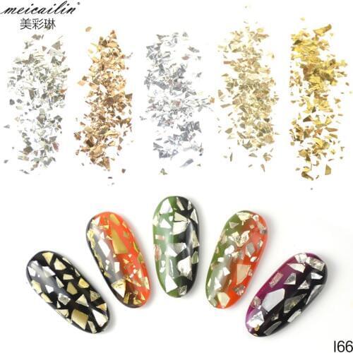 Meicailin 6Box/Set 3g Flakes Metal Gold silver Nail Art Decoration Irregular Gold Silver Nail Glitter Sequins for Nails Supplies