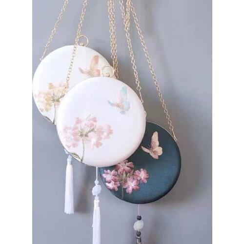 Fashion Women Embroidery Floral Evening Bag Creative Chinese Style Handbag Party Clutch Bags Small Round Bag Chain Messener Bags
