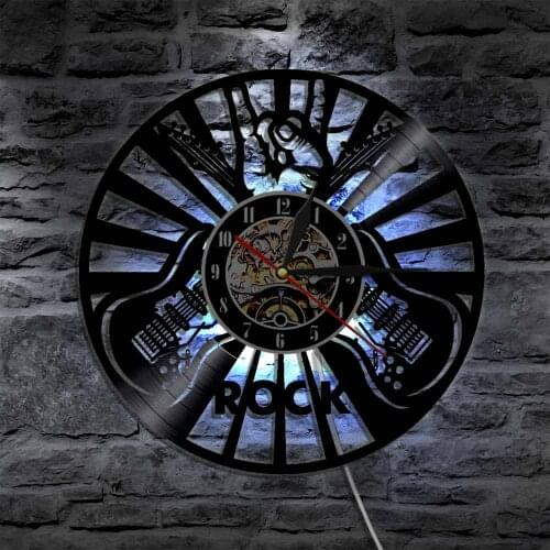 Retro Music Rock Band Wall Art Clock Vinyl Record Clock Wall Decor For Music Cafe Pub Club Bar Music Lover Guitar Players Gift