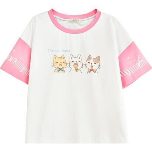 New Japanese womens short-sleeved Harajuku T-shirt female summer Korean version of the loose cute cat student bf Harajuku style