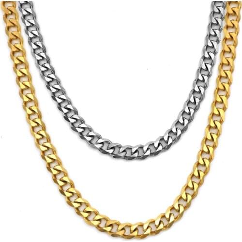 Punk Stainless Steel Necklace for Men Women Curb Cuban Link Chain Chokers Vintage Gold Tone Solid Metal
