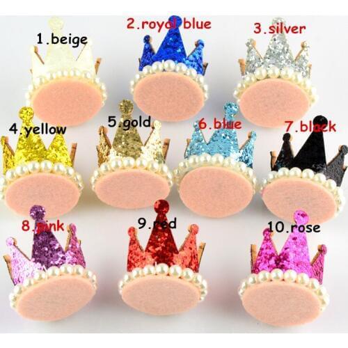 100pcs/lot 3.5*3.8cm Mini Glitter Sequin Felt Crown Decorated with Pearl for Newborn girl Headband Accessories DIY Boutique SC02