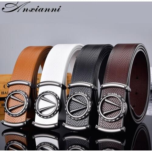 Top Quality Design V Letters Smooth buckle Belts Striped Cow Genuine Leather Belt 3.4cm Width belts Waist Strap