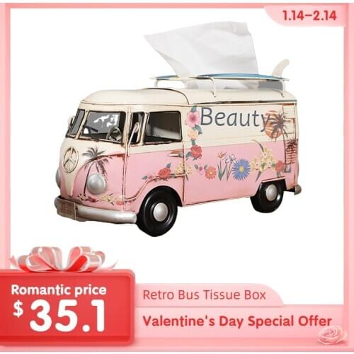 Retro Car Tissue Boxes Multicolor Flower Bus Model Organizing Boxes Decorative Napkin Holder Home Decorative Tissue Paper Box