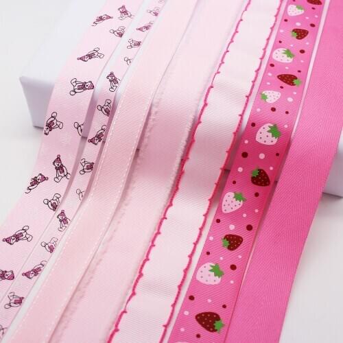 Pink Color Printed Grosgrain Ribbon Polka Dots Tape Stripe Velvet Christmas Satin for Birthdays Party DIY Decoration Accessories