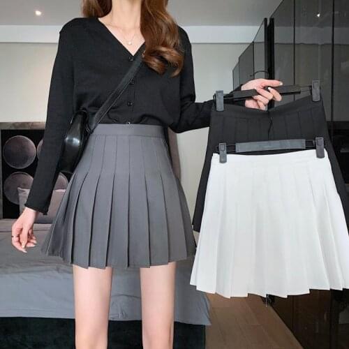 Sexy female short skirt cute pleated skirt spring and autumn high waist pure color dance mini skirt summer student pleated skirt