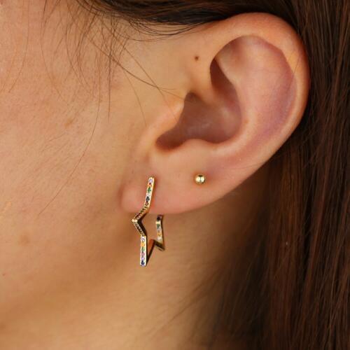 Rainbow cz star hoop earring for women classic simple geometric jewelry