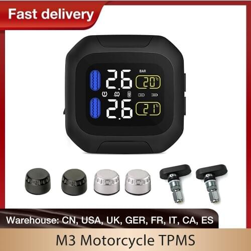 M3 Waterproof Motorcycle Real Time Tire Pressure Monitoring System TPMS Wireless LCD Display Internal or External TH/WI Sensors