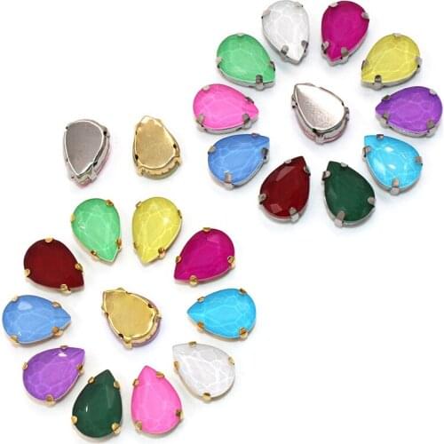 HFOUR Dress Accessories 10x14mm 13x18mm Teardrop Shape Glass Crystal Claw Setting Mocha Rhinestones Sew On Garment/Shoes/Bags