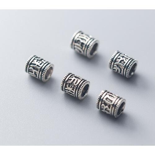 Thai Silver Craftwork Buddha Mantra Cylinder Beads 925 Sterling Silver Big Hole Spacer Beads Fit DIY Bracelets Hand Made Jewelry