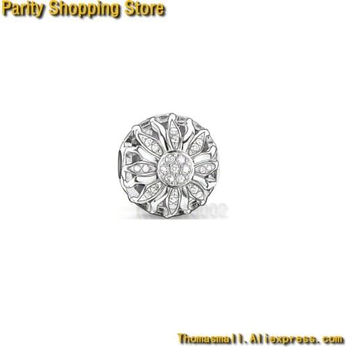 ThomasET1258 Flower crystal Jewelry accessories skull beads silver plated ts Piercing fit for bracelets