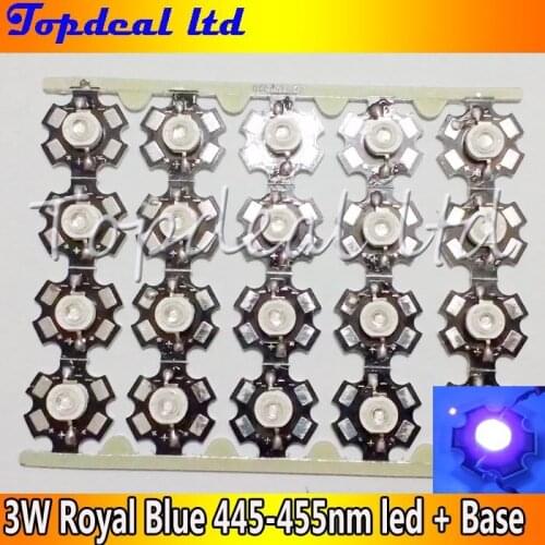 2013 Top Royal Blue 3W LED 445-455nm high Power 3W LED Chip Emitter With 20mm Star base 20pcs/lot