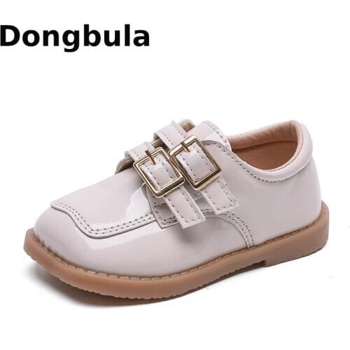 Little Girls Leather Shoes New Spring Baby Princess Shoes For Girls Square Head Flats Trend Buckle Soft Bottom Girls Party Shoes