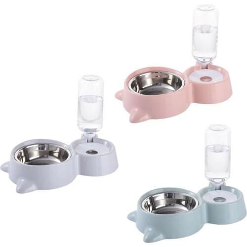 Premium Pets Cat Bowls, Separated Pet Feeder with 2 Bowls, Small Dog Cat Bowls Water Dispenser Food Feeding Container Bowl 500ml