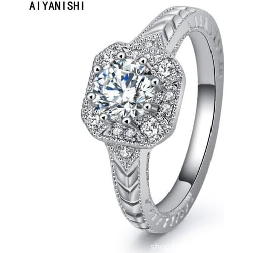 AIYANISHI High Quality 925 Sterling Silver Wedding Rings Halo Round Cut Finger Rings for Women Silver Engagement Jewelry Gifts