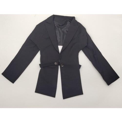 YUERWANG Women Blazer Backless Split Belt Black Suit Coat Irregular Loose Casual Ladies Jacket Autumn Female Tops 2021 Fashion