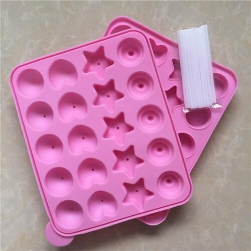 20 with 4 Kinds of Flower-shaped Silicone Lollipop Mold, Cake Mold,High Temperature Resistant and Easy To Clean, with Sticks