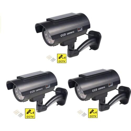 3pcs/1bag Fake Dummy Camera Solar Simulation Waterproof Outdoor Indoor CCTV Security Surveillance With Flashing Red LED