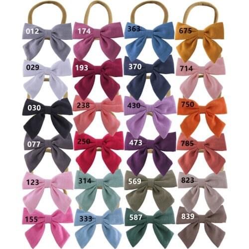 36pc/lot 3.2inch Nylon Baby Headband or Clips,Kids Linen Bow Headbands Newborn Cotton Bows Elastic Hairbands Child Girls Turban