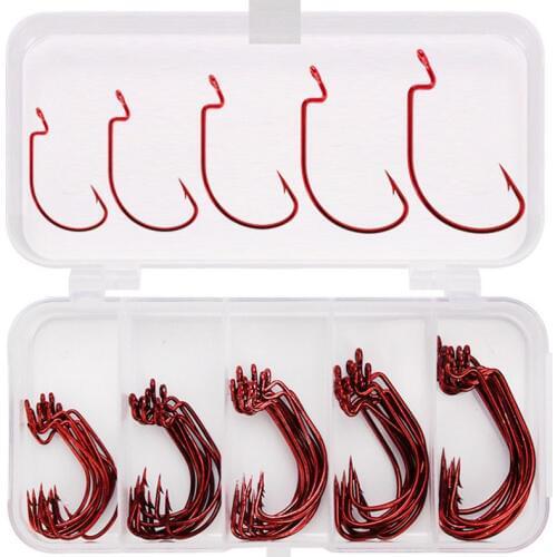 50pcs/lot Sea Hooks Fishing Box Offset Hook 2#1#1/0#2/0#3/0# Carp Snap Fishing Big Hooks Tackles Accessories Fishhook