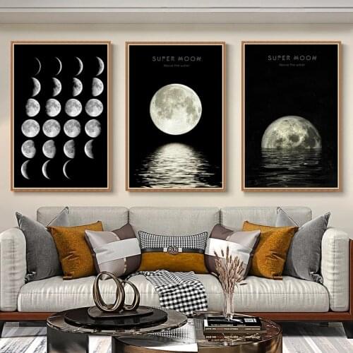 Abstract Minimalist Black and White Canvas Wall Art Moon Phase Decor Posters & Prints Nordic Pictures Modern Painting