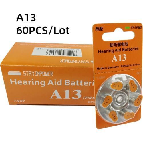 60 PCS Stay in Power Zinc Air Hearing Aid Batteries A13 13A 13 P13 PR48 Hearing Aid Battery A13 for Hearing Aids
